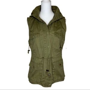 Love Tree Military Green Hooded‎ Cargo Vest Small